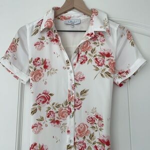 Rose printed shirt dress